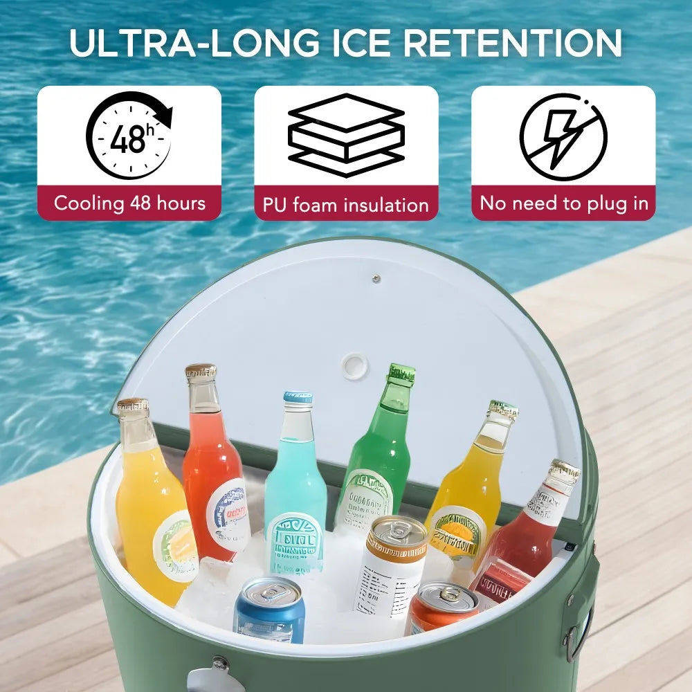 SUNJOY 60 Quart Portable Rolling Ice Chest Drink Cooler Cart with Bottle Opener and Shelf - Green