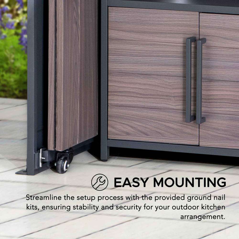 SUNJOY 7x3 Outdoor Kitchen Grill Station with Overhead Lift-Up Door & Folding Sliding Doors for Compact Space