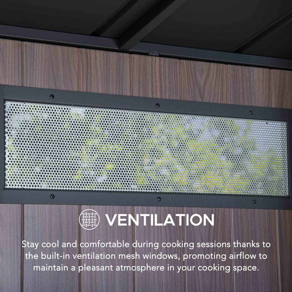 SUNJOY 7x3 Outdoor Kitchen Grill Station with Overhead Lift-Up Door & Folding Sliding Doors for Compact Space