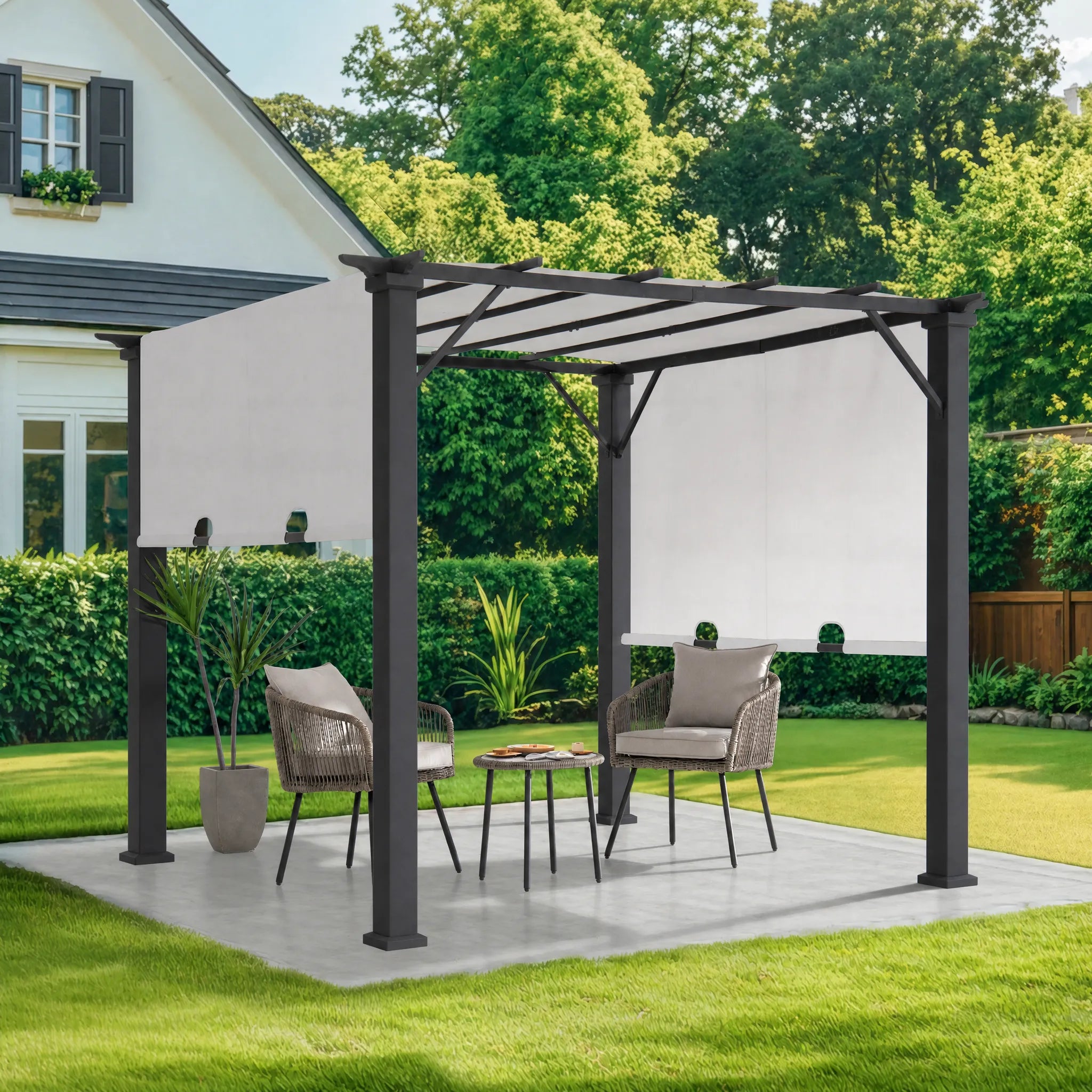 Palladio Adjustable Canopy Metal Pergola 9' x 9' - White