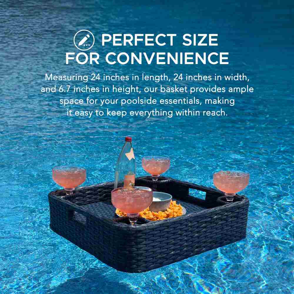 SUNJOY 24x24 Inch Aluminum Frame Wicker Floating Tray for Pool - Navy