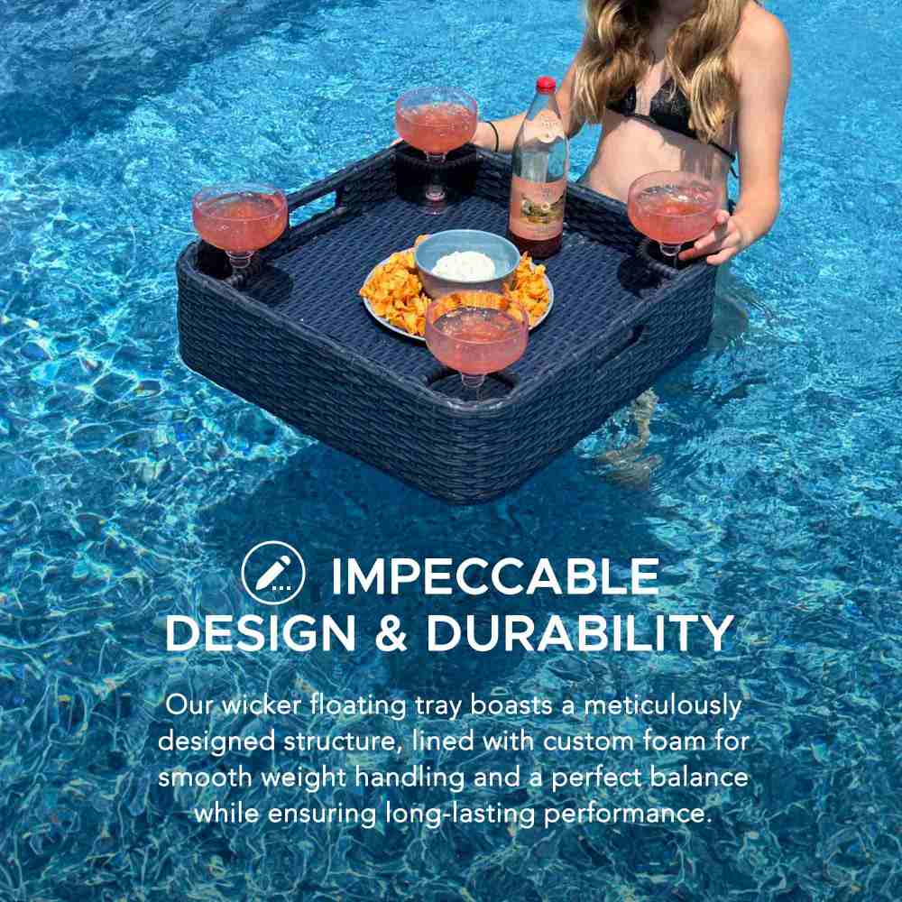 SUNJOY 24x24 Inch Aluminum Frame Wicker Floating Tray for Pool.