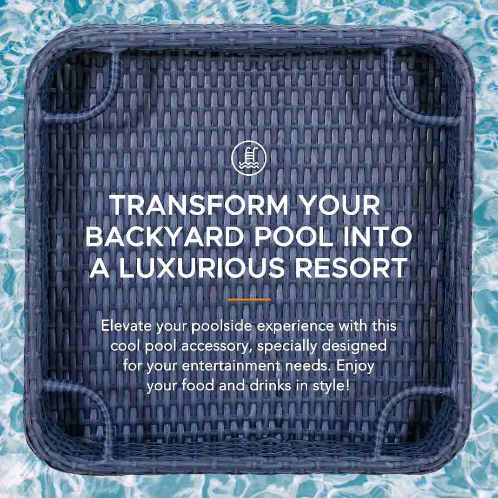 SUNJOY 24x24 Inch Aluminum Frame Wicker Floating Tray for Pool.