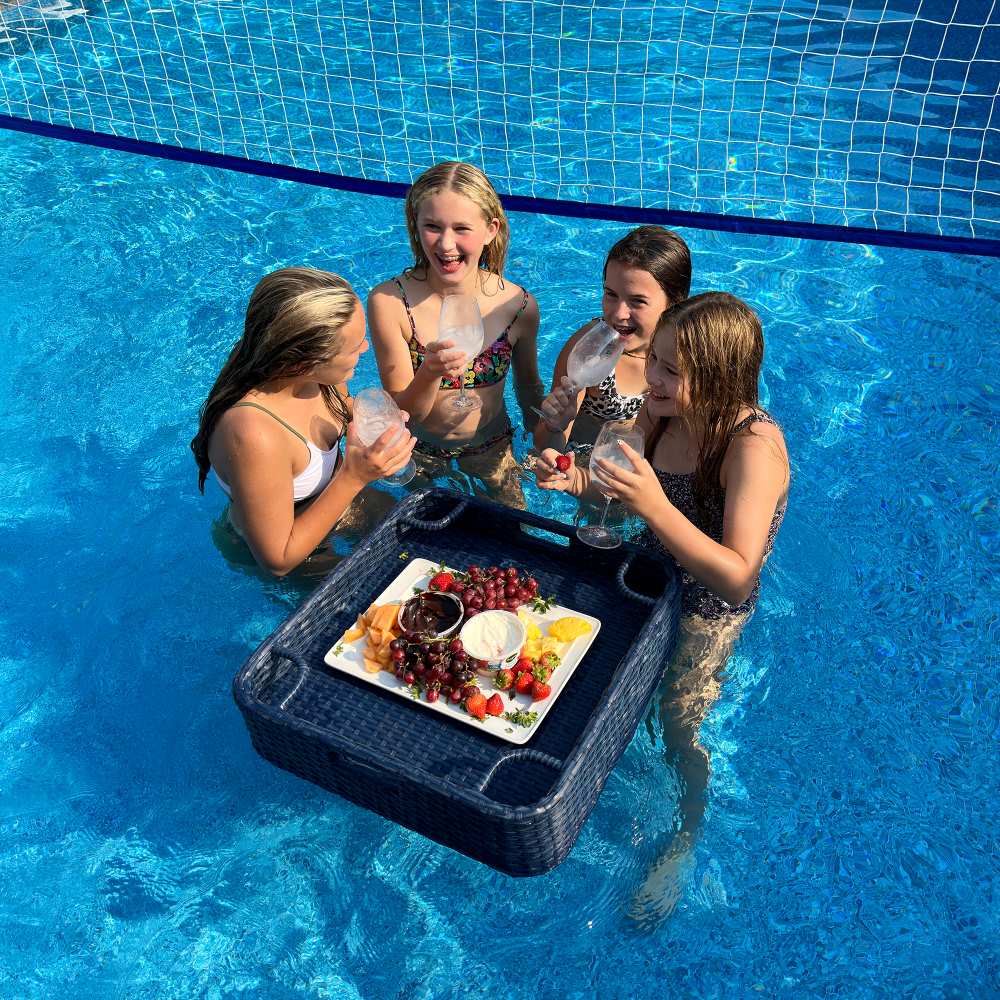 SUNJOY 24x24 Inch Aluminum Frame Wicker Floating Tray for Pool.