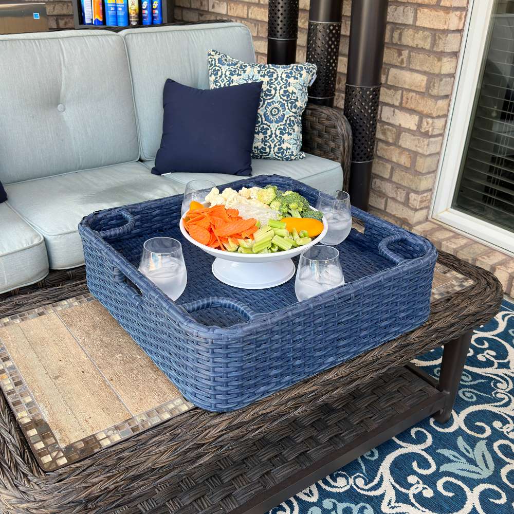 SUNJOY 24x24 Inch Aluminum Frame Wicker Floating Tray for Pool.