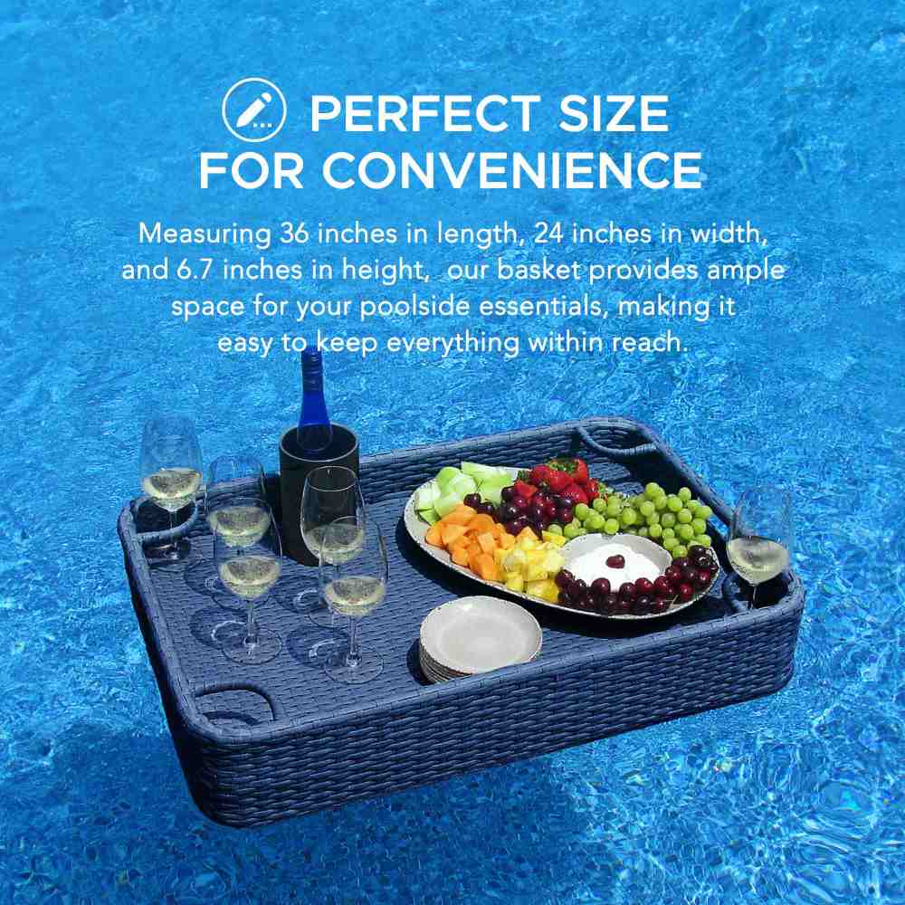SUNJOY 36x24 Inch Wicker Floating Pool Tray for Drinks and Snacks - Navy