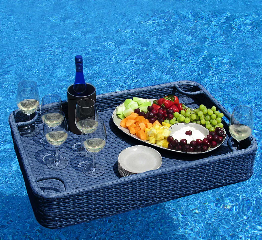 SUNJOY Aluminum Frame Wicker Floating Tray for Pool