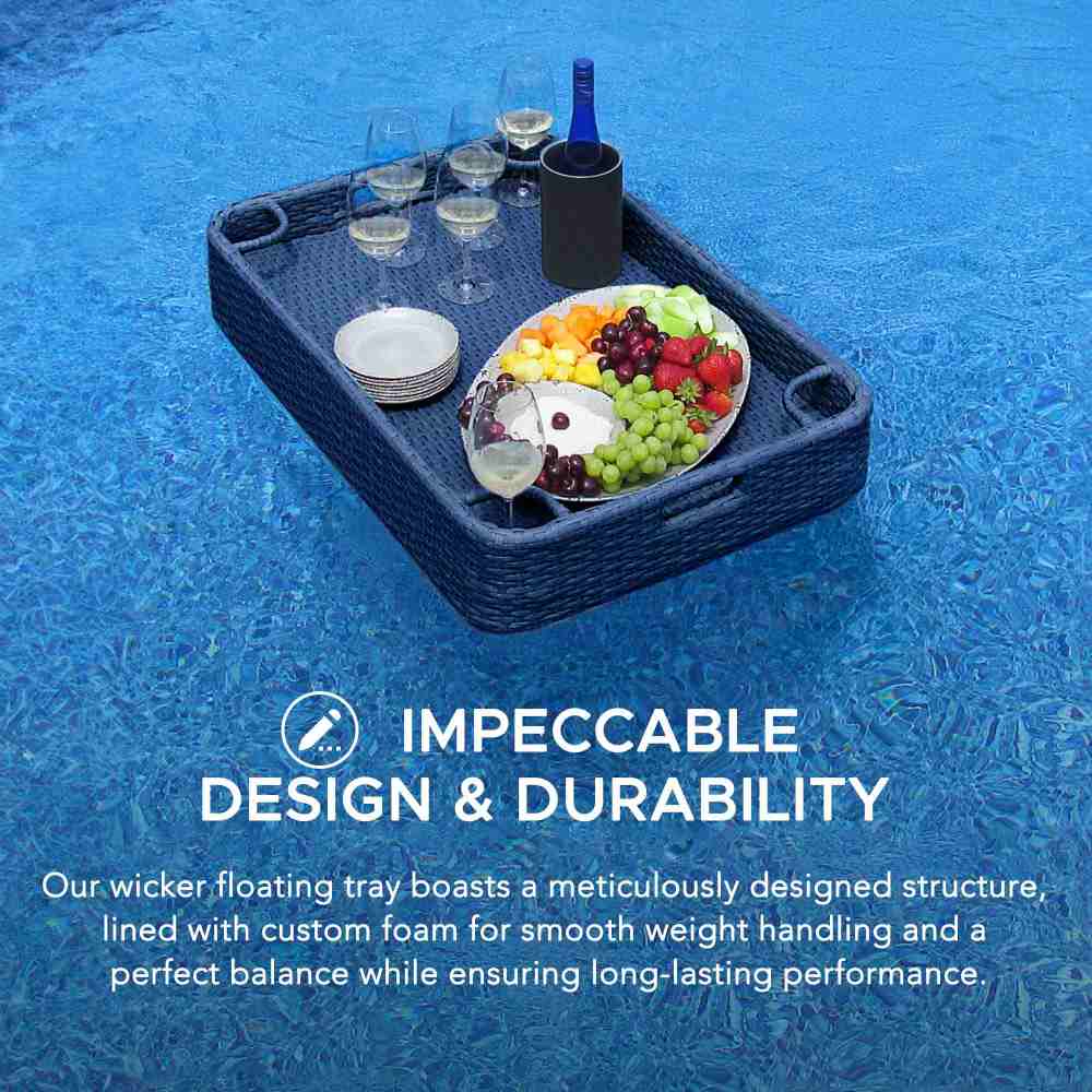 SUNJOY 36x24 Inch Wicker Floating Pool Tray for Drinks and Snacks.
