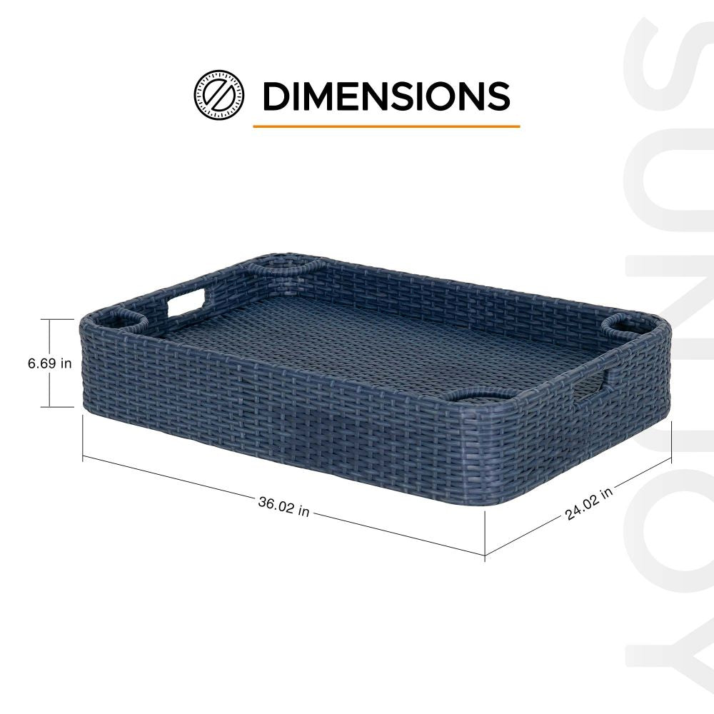 SUNJOY 36x24 Inch Wicker Floating Pool Tray for Drinks and Snacks - Navy