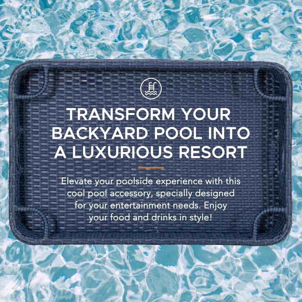 SUNJOY 36x24 Inch Wicker Floating Pool Tray for Drinks and Snacks.