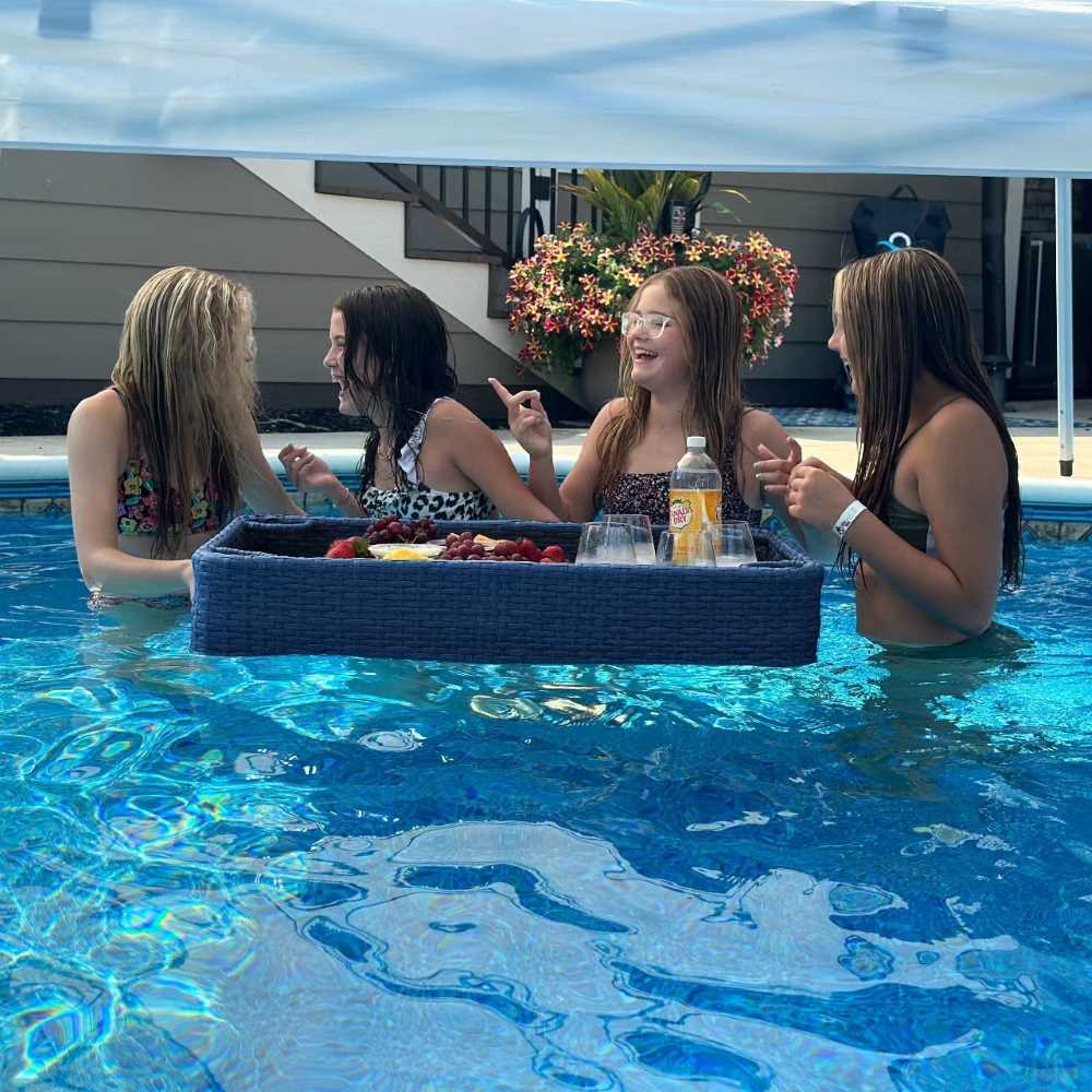 SUNJOY 36x24 Inch Wicker Floating Pool Tray for Drinks and Snacks.