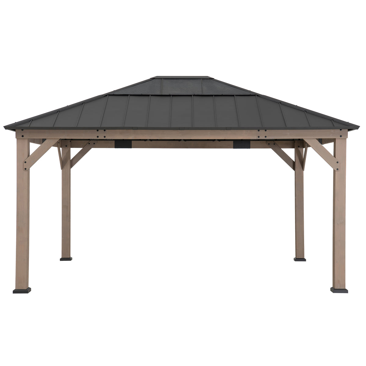 Gazebo en bois SUNJOY 13x15 avec puits de lumière translucide et crochet de plafond - Cèdre patiné
