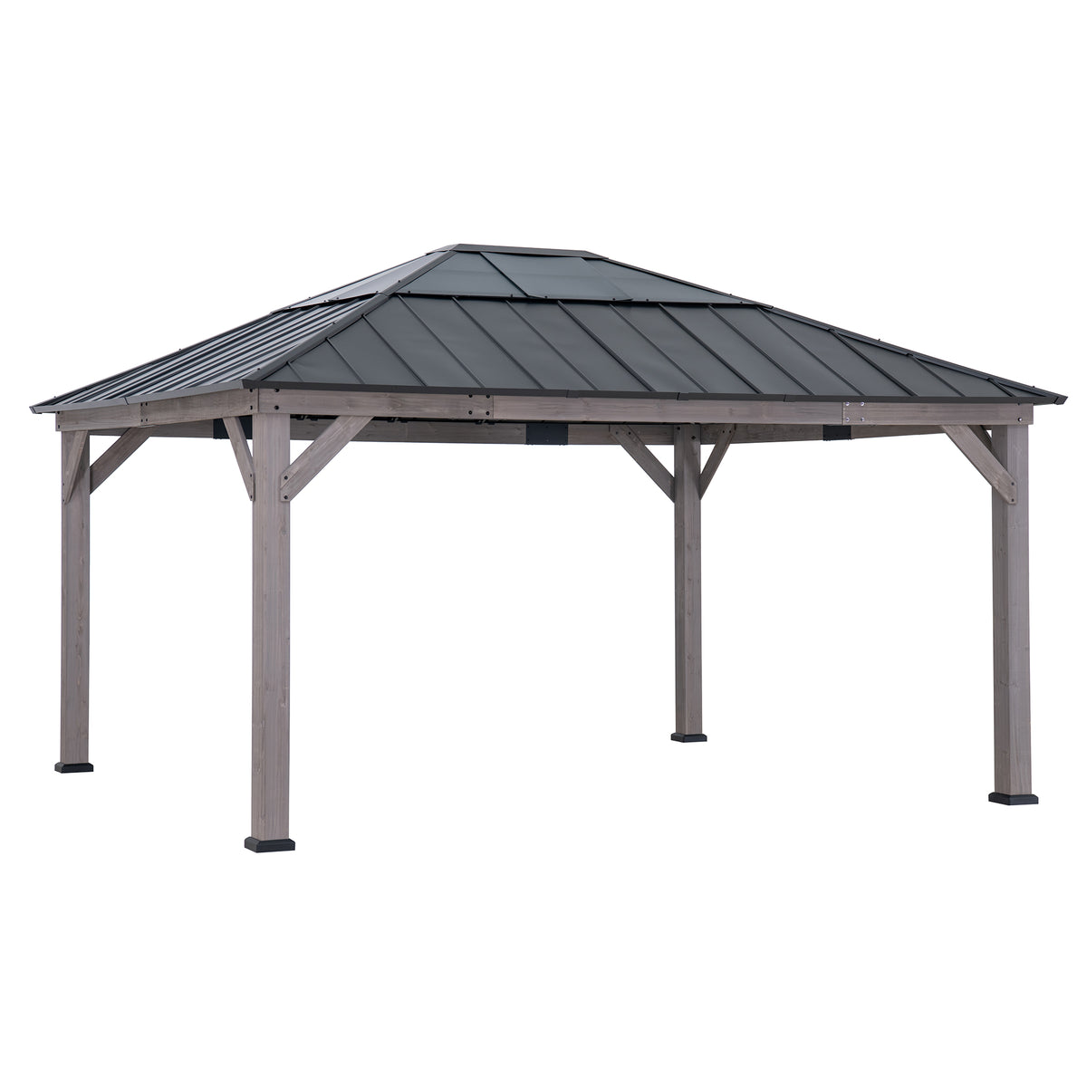 Gazebo en bois SUNJOY 13x15 avec puits de lumière translucide et crochet de plafond - Cèdre flotté