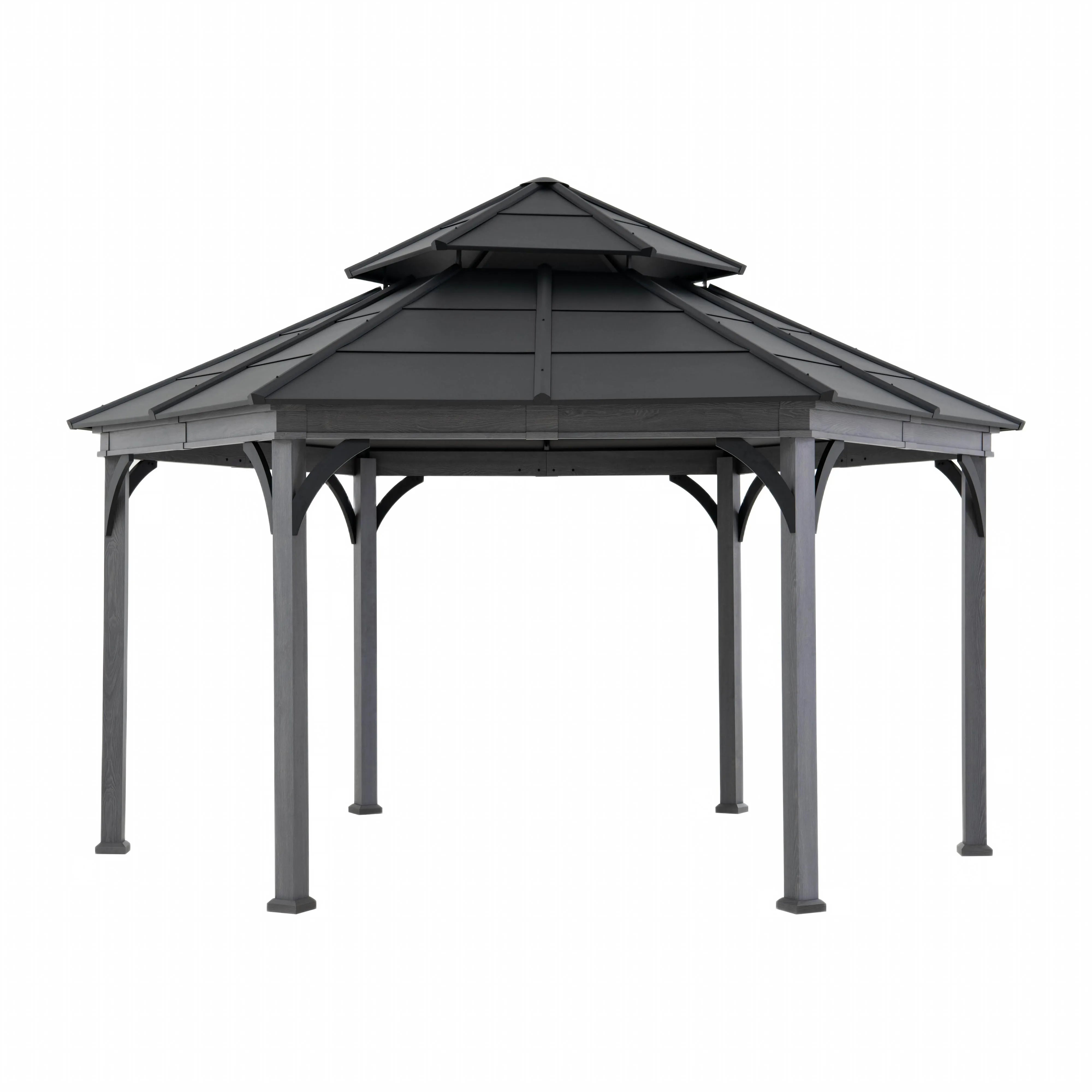 Ashland Hexagon Hardtop Gazebo 18' x 18' - Wood Grain