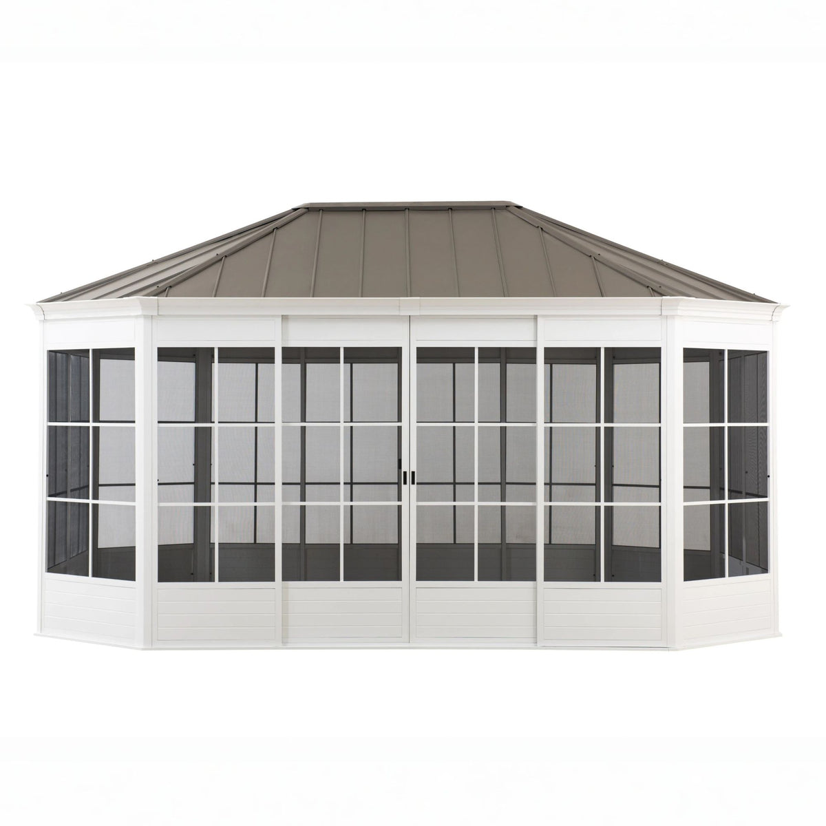 SUNJOY 12 ft. x 16 ft. Cape Blue Hardtop Screenhouse - White/Tan