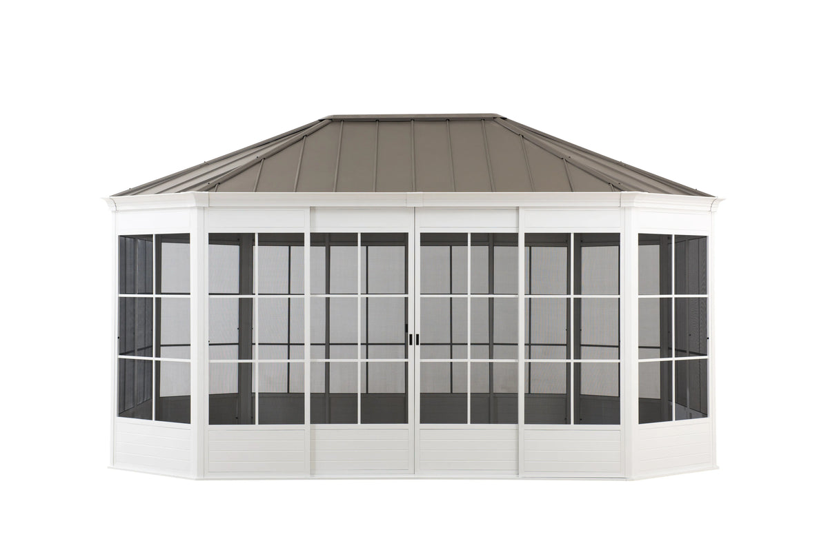 SUNJOY 12 ft. x 16 ft. Cape Blue Hardtop Screenhouse - White/Tan