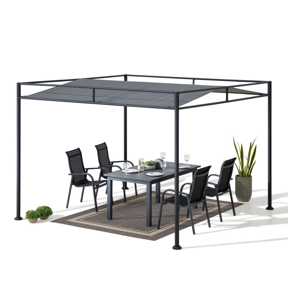 SUNJOY 10x10 Darkeford Metal Pergola with Sling Fabric Canopy - Black