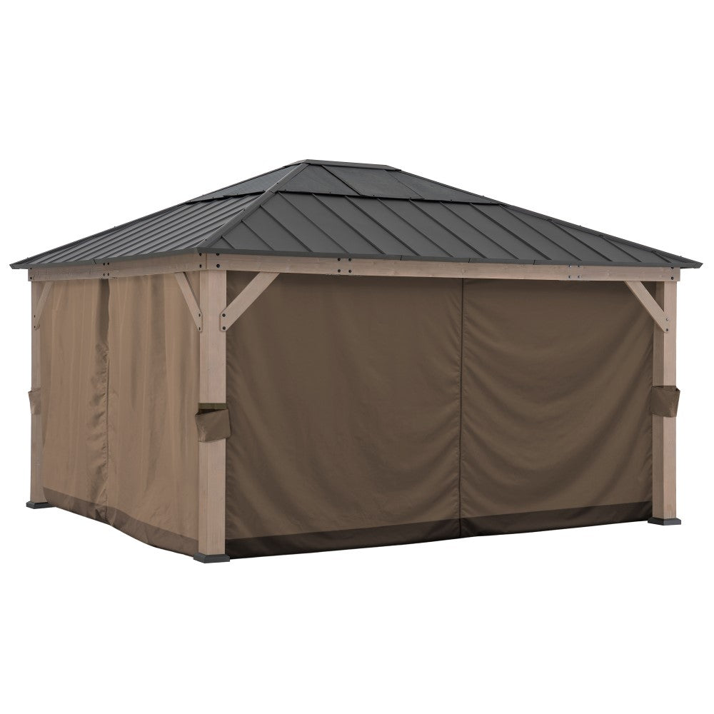 SUNJOY Outdoor Replacement Curtains for 13 ft. x 15 ft. Wood-Framed Gazebos - Brown