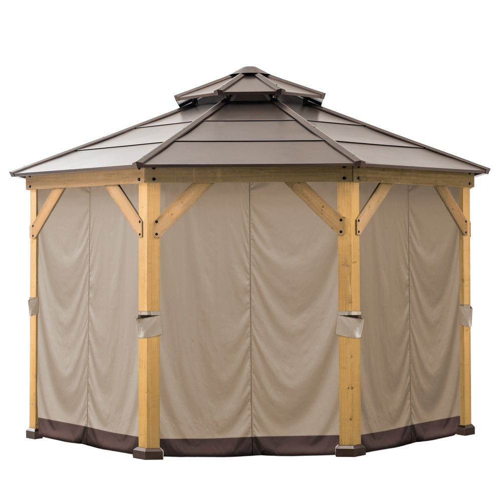 SUNJOY Brown Polyester Gazebo Replacement Curtain for 13 ft. x 13 ft. Octagon Hardtop Gazebo