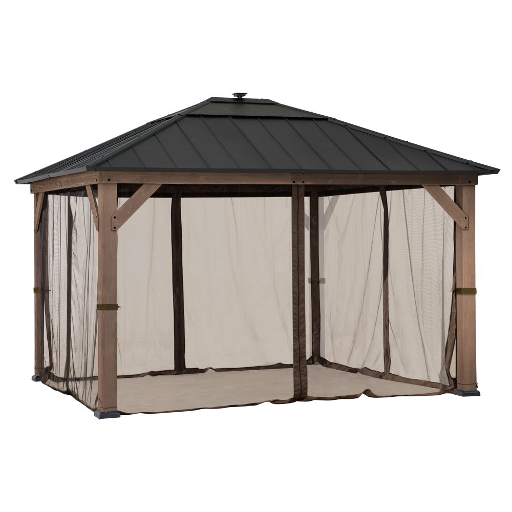 SUNJOY Gazebo Replacement Mosquito Netting Screen For 11 ft. x 13 ft. Wooden Gazebos - Brown