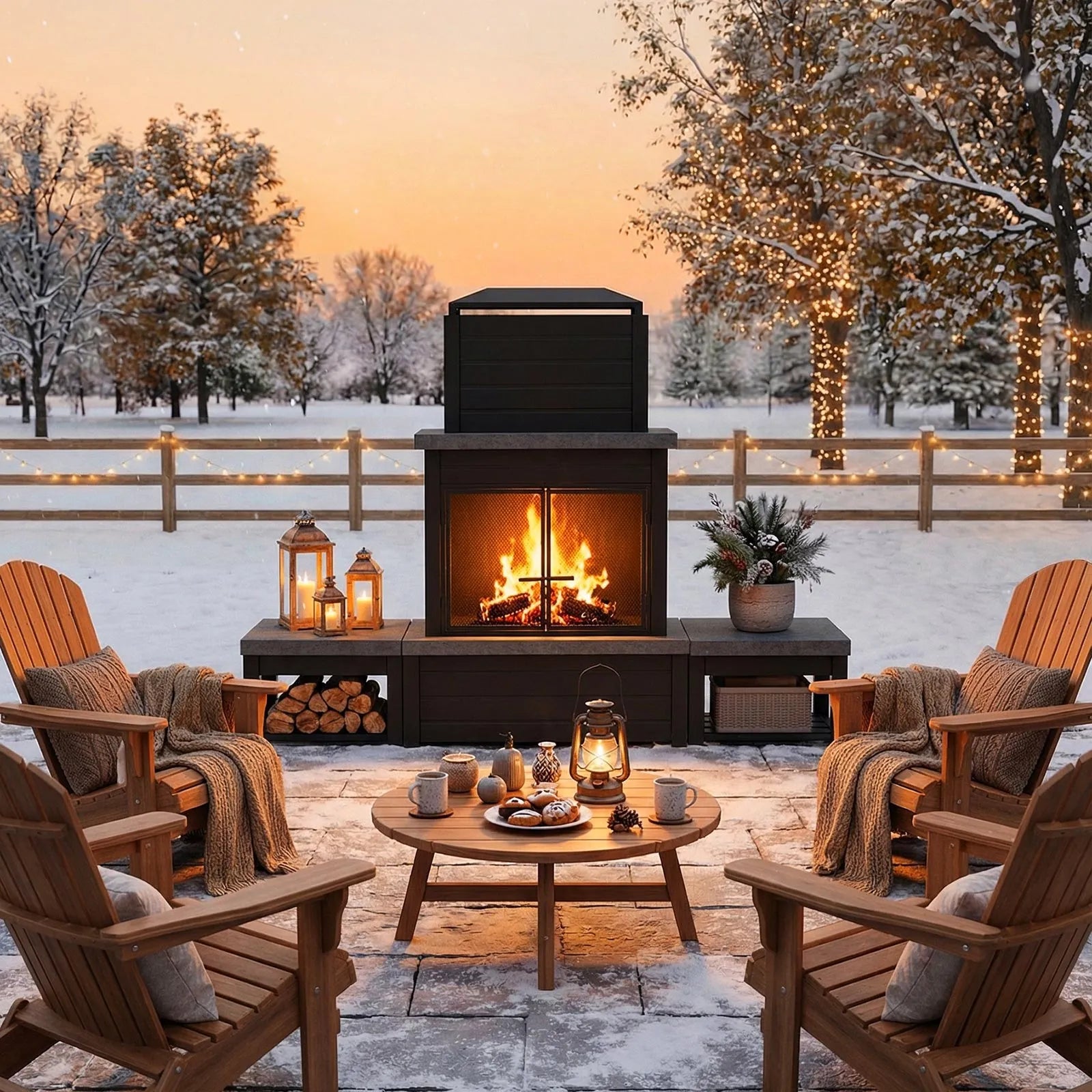 SUNJOY 58 Inch Modern Wood Burning Fireplace with Chimney & Log Holders - Black