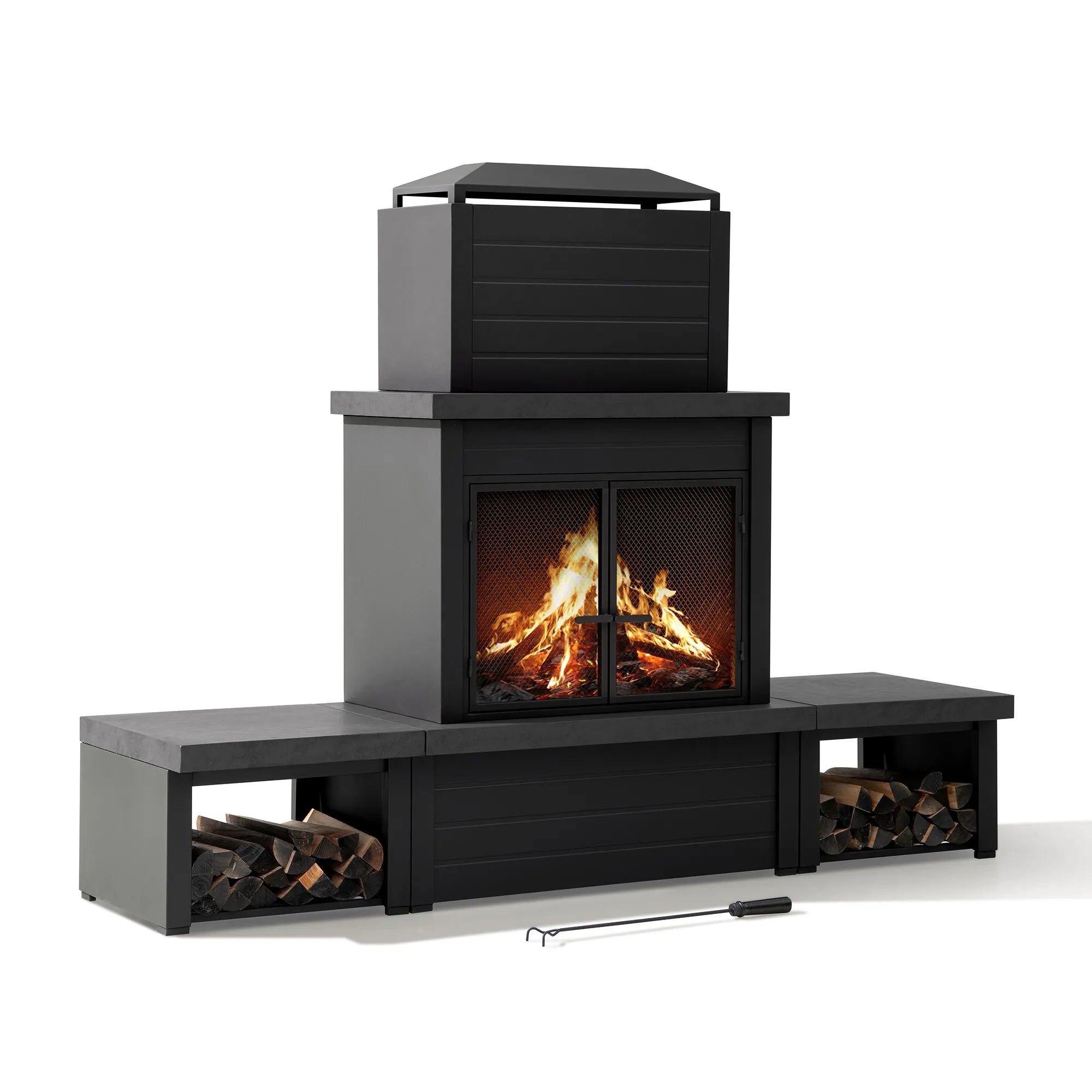 Nordic Modern Wood Burning Fireplace 76", with Log Holders - Dark Gray