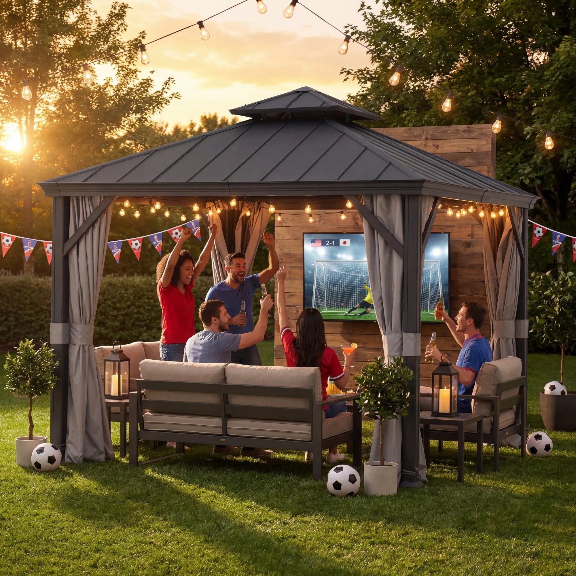 SUNJOY 10x10 Hardtop Gazebo with Aluminum Frame, Netting, and Curtain