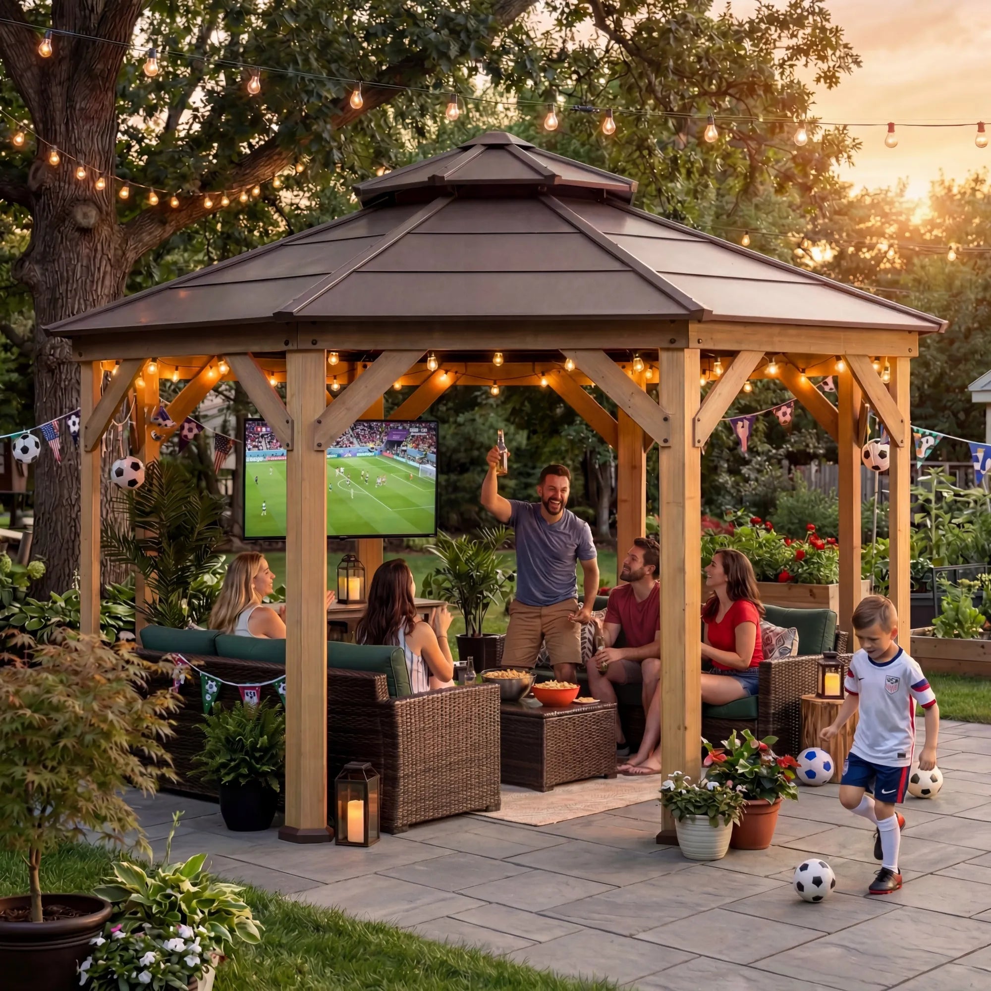 SUNJOY 13x13 Octagon Wood Patio Gazebo with Ceiling Hook