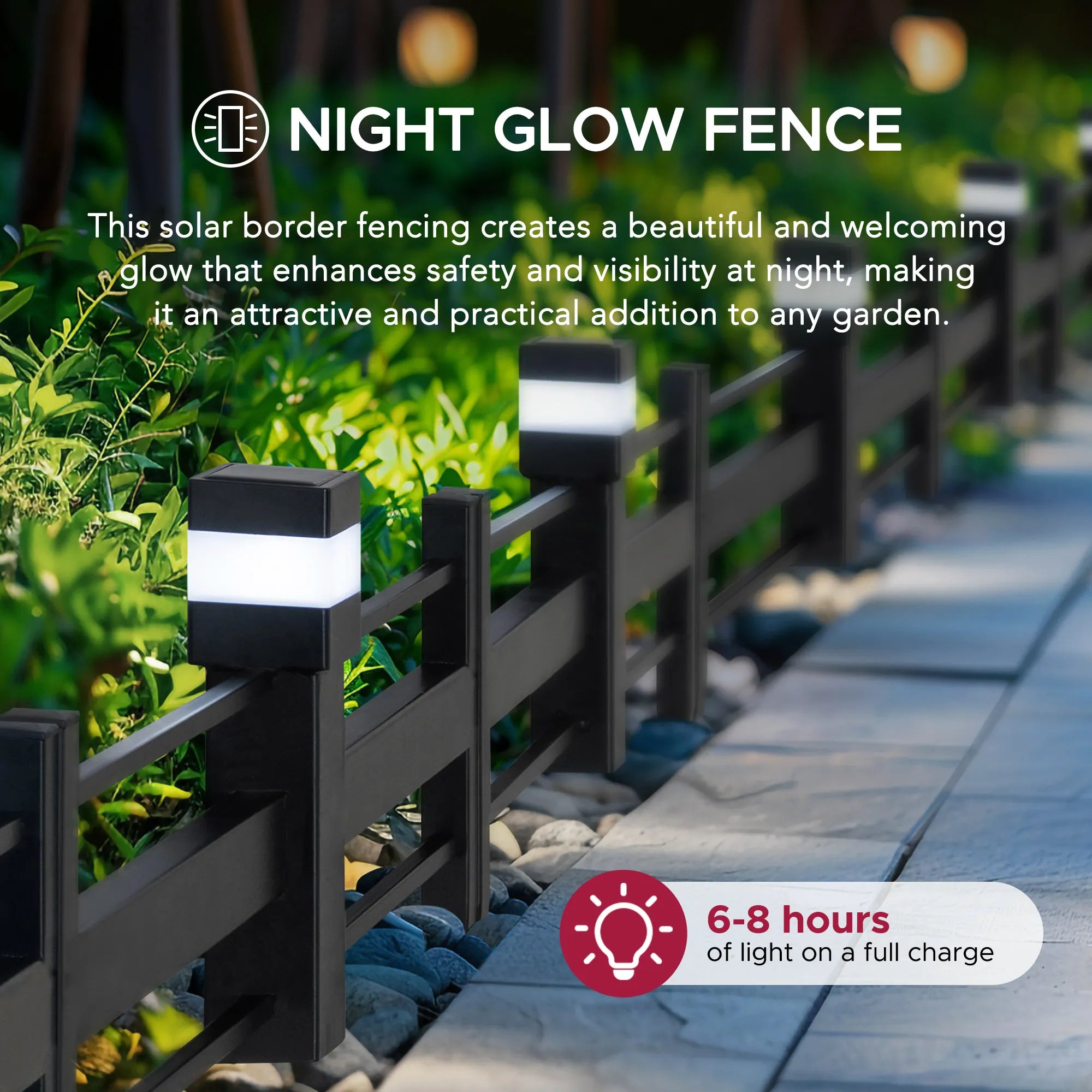 SUNJOY Garden Fences, Strip Metal Garden Fencing with Solar Lights (5-pack) - Black