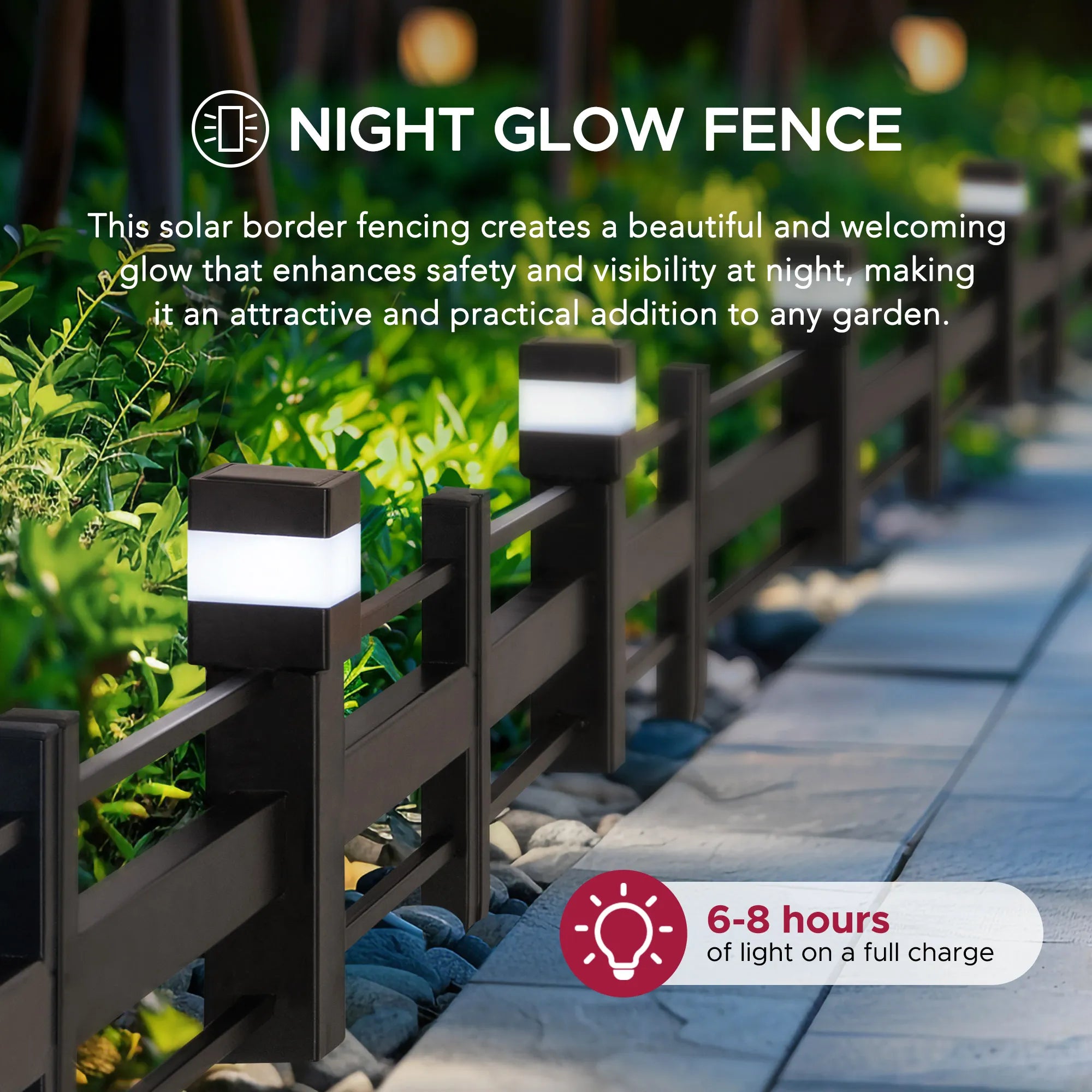 SUNJOY Garden Fences, Strip Metal Garden Fencing with Solar Lights (5-pack) - Brown