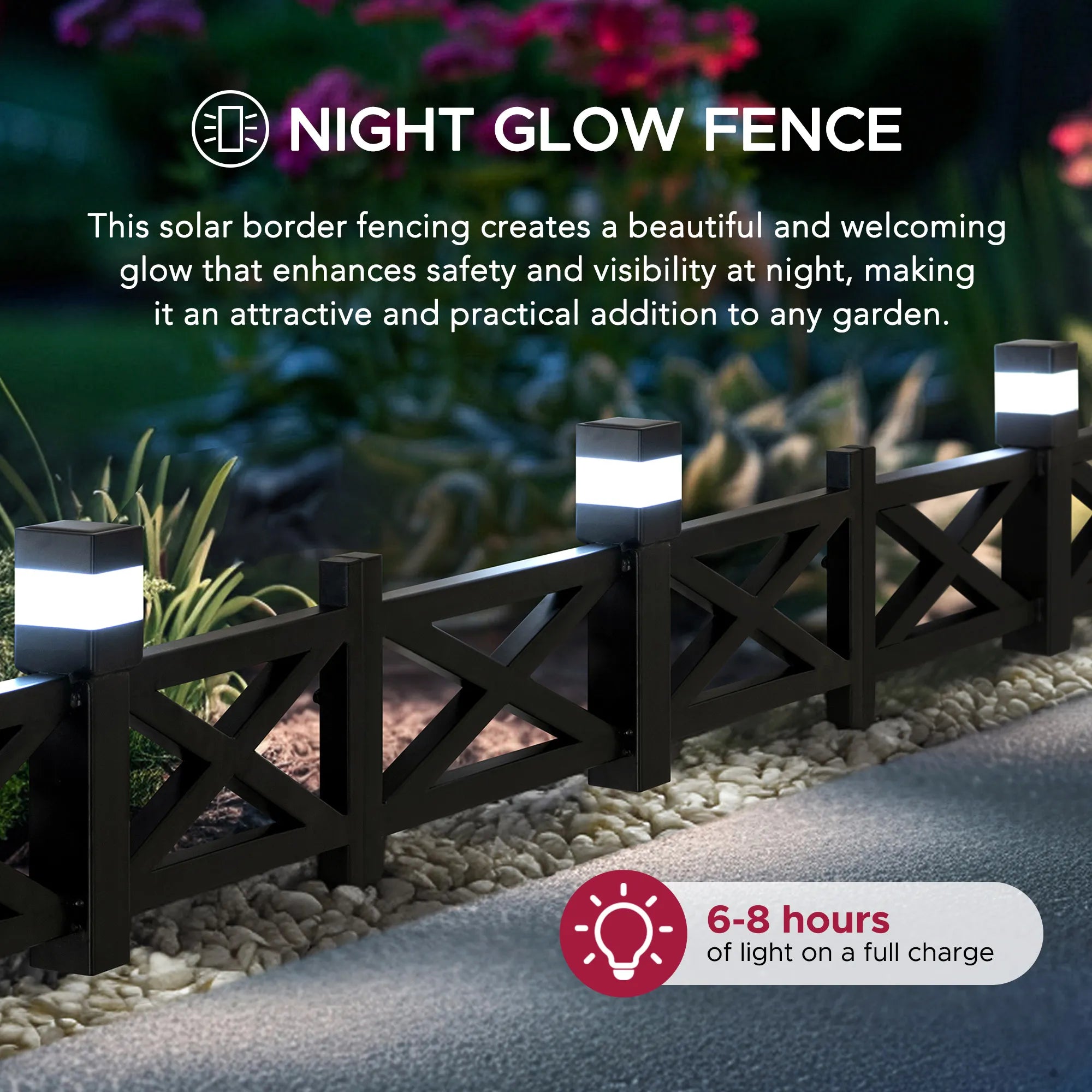 SUNJOY Garden Fences, Lattice Metal Garden Fencing with Solar Lights (5-pack) - Black