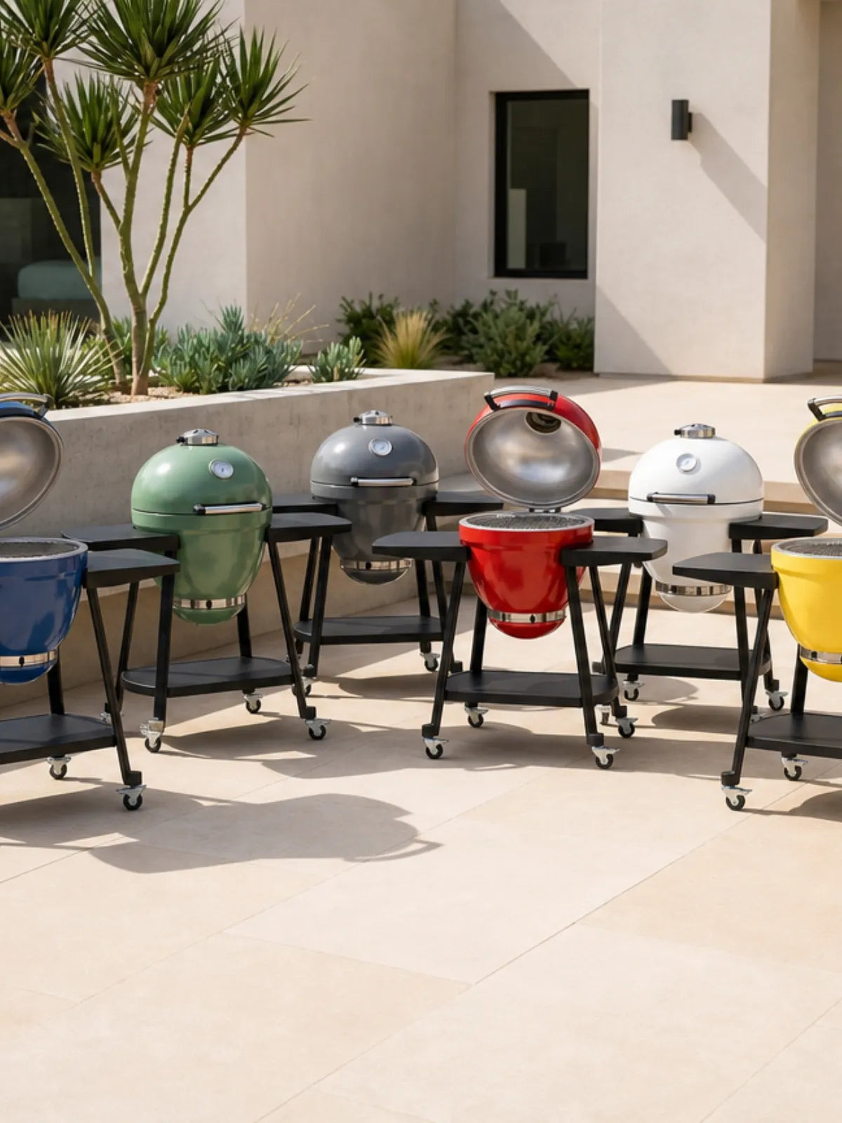 Egg shaped grills in different colors