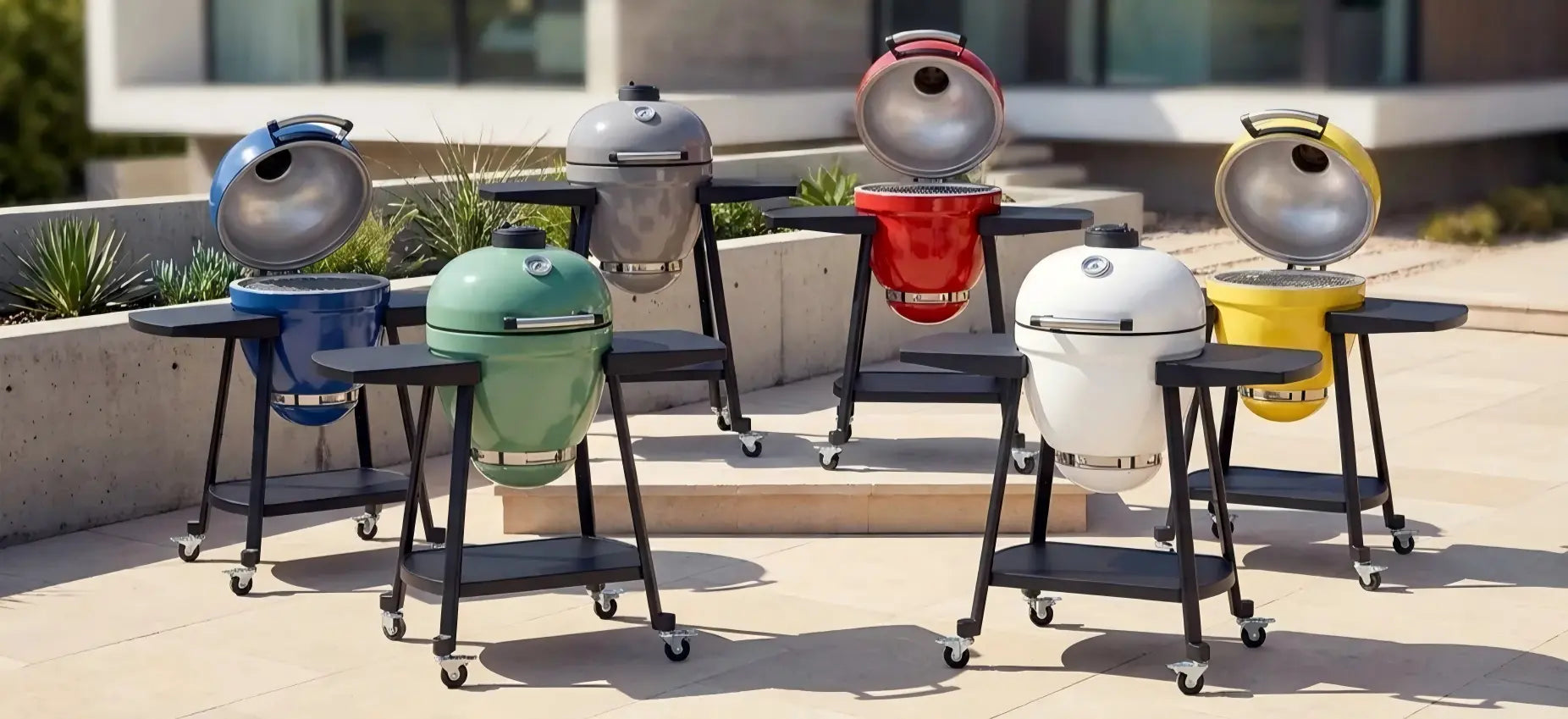 Egg shaped grills in different colors