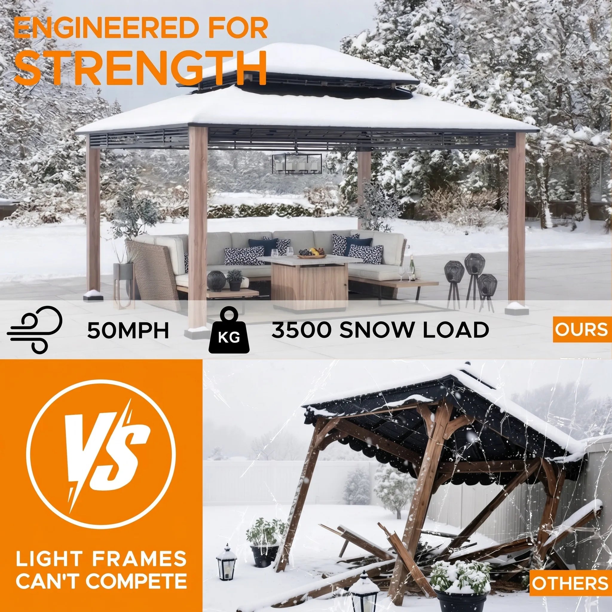 SUNJOY Outdoor Patio 13x15 Black 2-Tier Steel Backyard Hardtop Gazebo with Metal Ceiling Hook