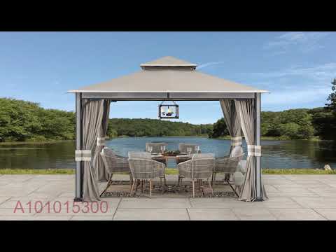 SUNJOY 11x13 Soft Top Gazebo Outdoor Patio Steel Frame 2-Tier Backyard Gazebo with Netting, Curtains and Hook