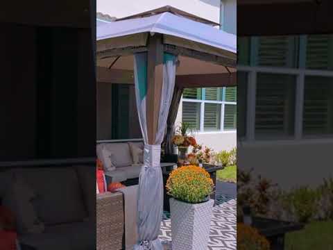 SUNJOY 11x13 Soft Top Gazebo Outdoor Steel Frame Patio Gazebo with 2-Tier Canopy, Netting, Curtains and Hook