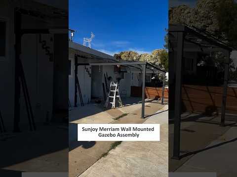 SUNJOY Merriam Wall Mounted Gazebo, Black Aluminum & Metal Frame Lean to Gazebo with Curtains and Netting