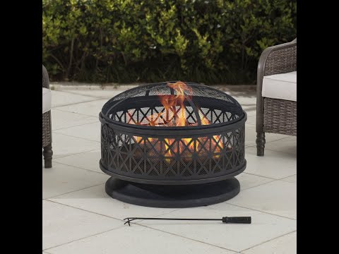 Product Show of SUNJOY 30 Inch Outdoor Fire Pit Black Steel Patio Fire Pit Backyard Wood Burning Fire Pit with Spark Screen and Fire Poker