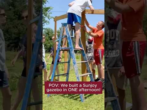 SUNJOY 13x13 Octagon Wooden Gazebo with Ceiling Hook - Brown.