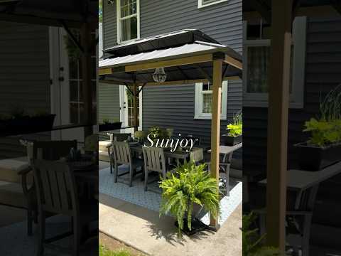 SUNJOY Grill Gazebo, 8x12 Cedar Frame Hardtop Gazebo with Solar Power and Shelves