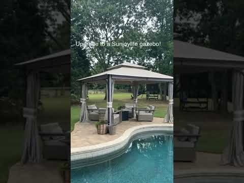 SUNJOY 11x13 Soft Top Gazebo Outdoor Patio Steel Frame 2-Tier Backyard Gazebo with Netting, Curtains and Hook