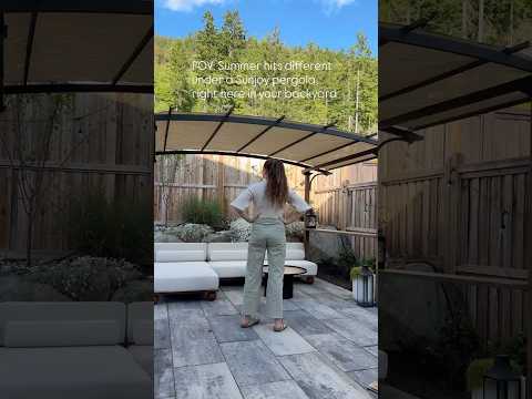 SUNJOY Outdoor Patio 9x13 Modern Tan Metal Arched Pergola Kit with Bar Shelf