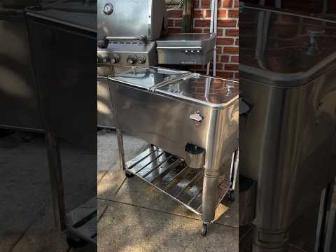 SUNJOY 80 Quart Stainless Steel Cooler Cart with Bottle Opener, Shelf and Lockable Wheels.