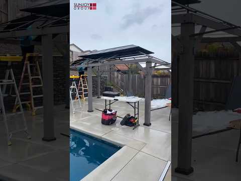 SUNJOY 12x20 Hardtop Gazebo Patio Wooden Frame Outdoor Gazebo, Rectangle Double Tiered Metal Hardtop Gazebo with Dual Rails and Ceiling Hook