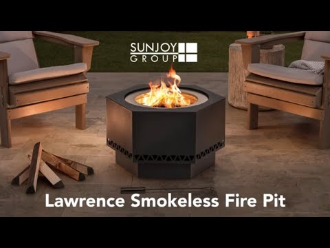 SUNJOY Smokeless Patio Fire Pit, Hexagon Firepit, Outdoor Wood Burning Portable Fire Pit w/ PVC Cover and Fire Poker