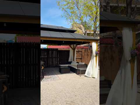 SUNJOY 12x16 ft. Wood Gazebo, Outdoor Patio Steel Hardtop Gazebo, Cedar Framed Wooden Gazebo with 2-tier Metal Roof and Ceiling Hook