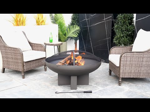 Product Display of SUNJOY 40 Inch Outdoor Fire Pit Black Steel Wood Burning Patio Fire Pit with Mesh Screen and Fire Poker
