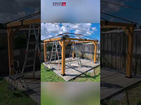 SUNJOY 13x15 Wooden Gazebo with Translucent Skylight and Ceiling Hook.