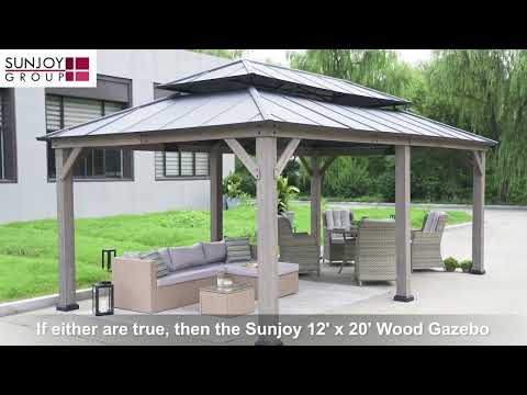 SUNJOY 12x20 Wooden Gazebo with Steel Roof