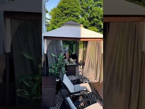 SUNJOY 9x9 2-Tier Steel Frame Gazebo with Netting - Beige